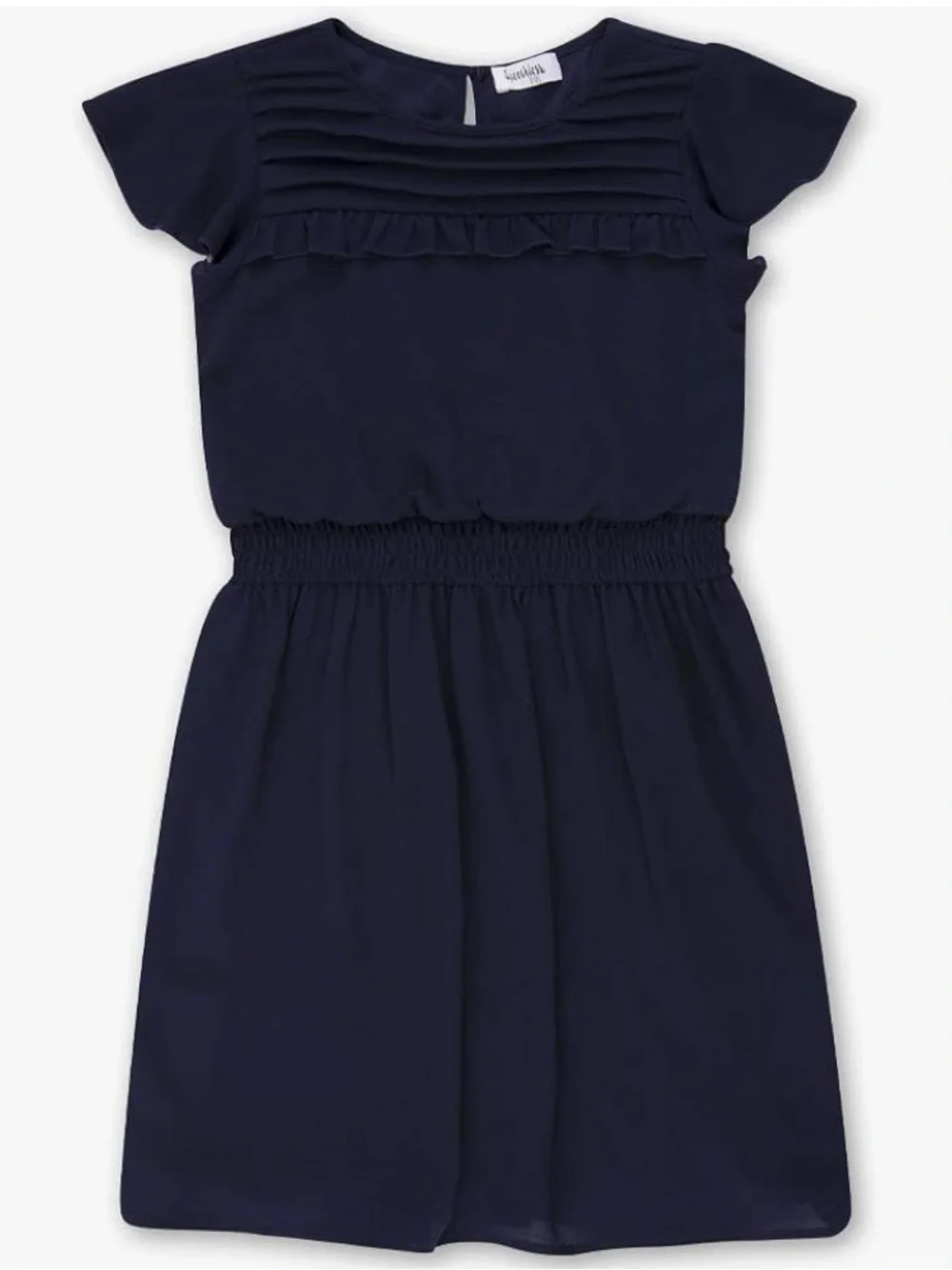 Speechless Girls' Short Sleeve Smocked Waist Dress, navy blue, size 16
